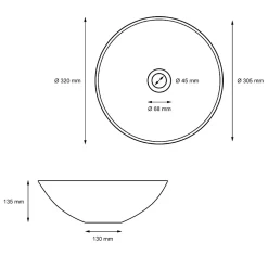 Lave-mains lavabo vasque a poser salle de bain ceramique rond 320 x 320 x 135 mm