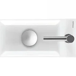 Lave-mains mural compact porcelaine SANINDUSA Note blanc cuve à gauche 36x18 avec trou robinet (mitigeur et vidage non inclus)