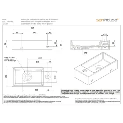 Lave-mains mural compact porcelaine SANINDUSA Note blanc cuve à gauche 36x18 avec trou robinet (mitigeur et vidage non inclus)