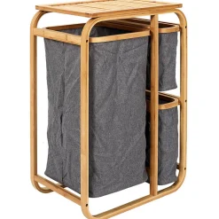 LAZEN - Rangement à 3 Panières en Bambou et Tissu Gris