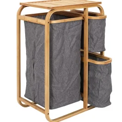 LAZEN - Rangement à 3 Panières en Bambou et Tissu Gris