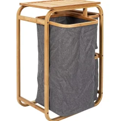 LAZEN - Rangement à 3 Panières en Bambou et Tissu Gris