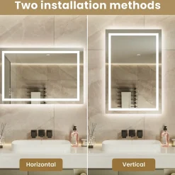 LED Miroir Lumineux Tricolore + Anti-buée 80x60cm Salle de Bain Dimmable,Tactile Miroir de salle de bains LED