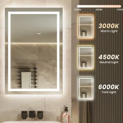 LED Miroir Lumineux Tricolore + Anti-buée 90x60cm Salle de Bain Dimmable,Tactile Miroir de salle de bains LED