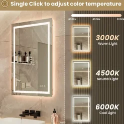 LED Miroir Lumineux Tricolore + Anti-buée 90x60cm Salle de Bain Dimmable,Tactile Miroir de salle de bains LED
