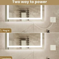LED Miroir Lumineux Tricolore + Anti-buée 90x60cm Salle de Bain Dimmable,Tactile Miroir de salle de bains LED