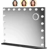 LED Miroir Maquillage Hollywood Mirlux 80x60cm, 2 haut-parleurs Bluetooth, recharge USB & USB-C, Grossissement 10x, Noir