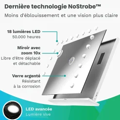 LED Miroir Maquillage Hollywood Mirlux 80x60cm, 2 haut-parleurs Bluetooth, recharge USB & USB-C, Grossissement 10x, Noir