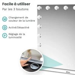 LED Miroir Maquillage Hollywood Mirlux 80x60cm, 2 haut-parleurs Bluetooth, recharge USB & USB-C, Grossissement 10x, Noir