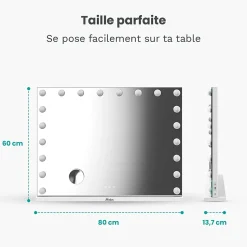 LED Miroir Maquillage Hollywood Mirlux 80x60cm, 2 haut-parleurs Bluetooth, recharge USB & USB-C, Grossissement 10x, Noir