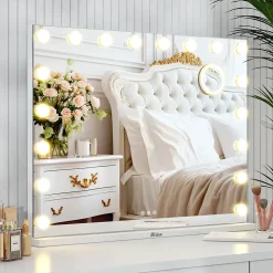 LED Miroir maquillage Hollywood 80x60cm, recharge USB & USB-C, Blanc, Technologie Anti-scintillement