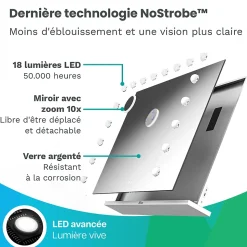 LED Miroir maquillage Hollywood 80x60cm, recharge USB & USB-C, Blanc, Technologie Anti-scintillement