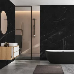 Lot de 8 Dalles Murales Douche SPC/PVC Décor Marbre Noir satiné - 38,9x77,8cm - 2,42M²