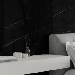 Lot de 8 Dalles Murales Douche SPC/PVC Décor Marbre Noir satiné - 38,9x77,8cm - 2,42M²