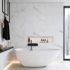 Lot de 8 Dalles Murales Douche SPC/PVC Décor Marbre Blanc Brillant - 38,9x77,8 cm - 2,42 m²
