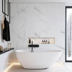 Lot de 8 Dalles Murales Douche SPC/PVC Décor Marbre Blanc Brillant - 38,9x77,8 cm - 2,42 m²