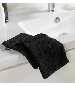 Lot de 2 Gants de Toilette Uni Tendresse - 15 x 21 cm - 500gr,m² - 15X21cm - Noir