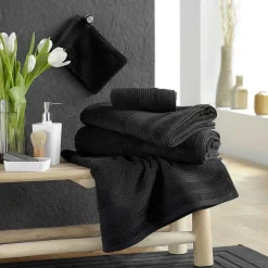 Lot de 2 Gants de Toilette Uni Tendresse - 15 x 21 cm - 500gr,m² - 15X21cm - Noir