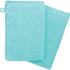 Lot de 2 gants de toilette - coton 450 gr/m² - bleu aqua 15x21 cm - Atmosphera