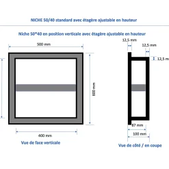 Lot de 2 niches à carreler étanches - formats intérieurs 50 x 40 cm - 9 cm de profondeur