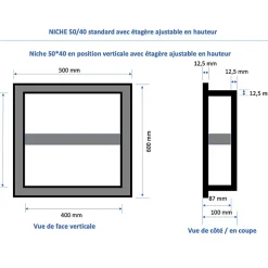 Lot de 2 niches à carreler étanches - formats intérieurs 50 x 40 cm - 9 cm de profondeur