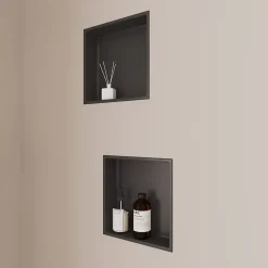 Lot de 2 Niches de Douche Noir Satiné - 30x30 cm - Rangement Mural Salle de Bain - NOOK