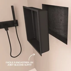 Lot de 2 Niches de Douche Noir Satiné - 30x30 cm - Rangement Mural Salle de Bain - NOOK