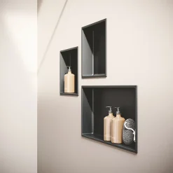 Lot de 2 Niches de Douche Noir Satiné - 30x30 cm - Rangement Mural Salle de Bain - NOOK