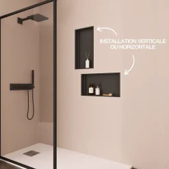 Lot de 2 Niches de Douche Noir Satiné - 30x30 cm et 30x60 cm - Rangement Mural Salle de Bain - NOOK
