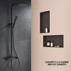 Lot de 2 Niches de Douche Noir Satiné - 30x30 cm et 30x60 cm - Rangement Mural Salle de Bain - NOOK