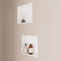 Lot de 2 Niches de Douche Blanc Satiné - 30x30 cm - Rangement Mural Salle de Bain - NOOK