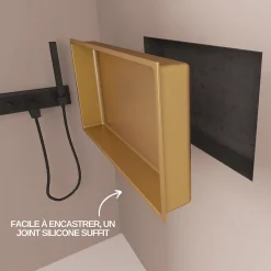 Lot de 2 Niches de Douche Or Satiné - 30x30 cm et 30x60 cm - Rangement Mural Salle de Bain - NOOK