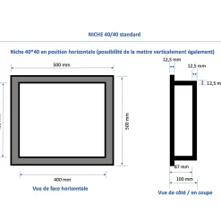 Lot de 2 niches de douche à carreler - formats intérieurs 40 x 40 cm - 9 cm de profondeur