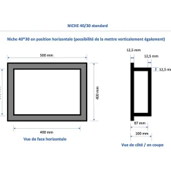 Lot de 2 niches de douche à carreler - formats intérieurs 40 x 40 cm - 9 cm de profondeur