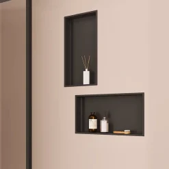 Lot de 2 Niches de Douche Noir Satiné - 30x60 cm - Rangement Mural Salle de Bain - NOOK