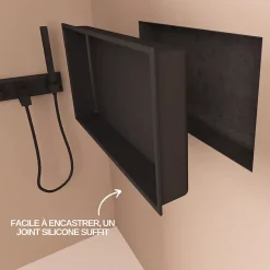 Lot de 2 Niches de Douche Noir Satiné - 30x60 cm - Rangement Mural Salle de Bain - NOOK