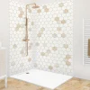 Lot de 2 panneaux de douche en PVC (90x220 & 120x220 cm) + profilés blanc - Hexa Travertin - Gris