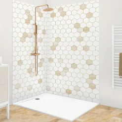 Lot de 2 panneaux de douche en PVC (90x220 & 120x220 cm) + profilés blanc - Hexa Travertin - Gris
