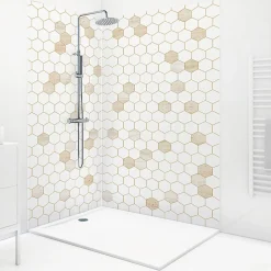 Lot de 2 panneaux de douche en PVC (90x220 & 120x220 cm) + profilés blanc - Hexa Travertin - Gris