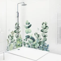 Lot de 2 panneaux de douche en PVC (90x220 & 120x220 cm) + profilés blanc - Motif végétal - Vert et Blanc - Quiétude