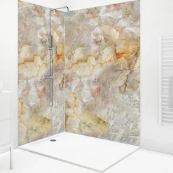 Lot de 2 panneaux de douche en PVC (90x220 & 120x220 cm) + profilés blanc - Gémolodie - Beige et gris