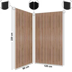 Lot de 2 panneaux de douche en aluminium (90x220 & 120x220 cm) + profilés noir - effet bois - Japandi - Marron et noir