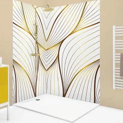 Lot de 2 panneaux de douche en PVC (90x220 & 120x220 cm) + profilés blanc - Sotma - Blanc et doré