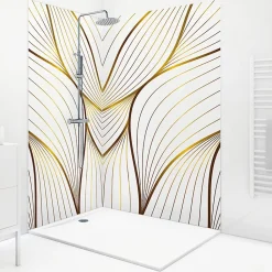 Lot de 2 panneaux de douche en PVC (90x220 & 120x220 cm) + profilés blanc - Sotma - Blanc et doré