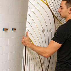 Lot de 2 panneaux de douche en PVC (90x220 & 120x220 cm) + profilés blanc - Sotma - Blanc et doré