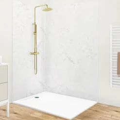 Lot de 2 panneaux de douche en PVC (90x220 & 120x220 cm) + profilés blanc - Effet Marbre clair