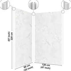Lot de 2 panneaux de douche en PVC (90x220 & 120x220 cm) + profilés blanc - Effet Marbre clair