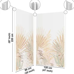 Lot de 2 panneaux de douche en aluminium (90x220 & 120x220 cm) + profilés blanc - Motif végétal - Beige - Gaïa