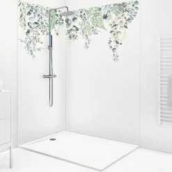 Lot de 2 panneaux de douche en aluminium (90x220 & 120x220 cm) + profilés blanc - Flowers in Rain - Multicolore