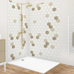 Lot de 2 panneaux de douche en PVC (90x220 & 120x220 cm) + profilés blanc - Charme - Hexa Bois - Marron